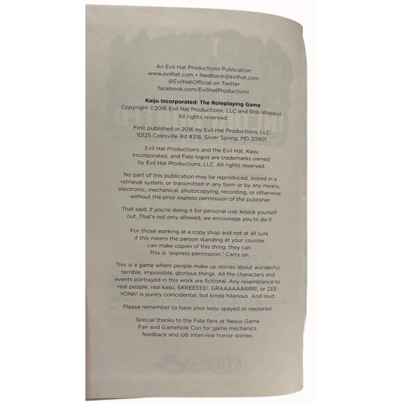 Kaiju Incorporated The Roleplaying Game By Rob Wieland (Fate Core‎ System) - Picture 5 of 6